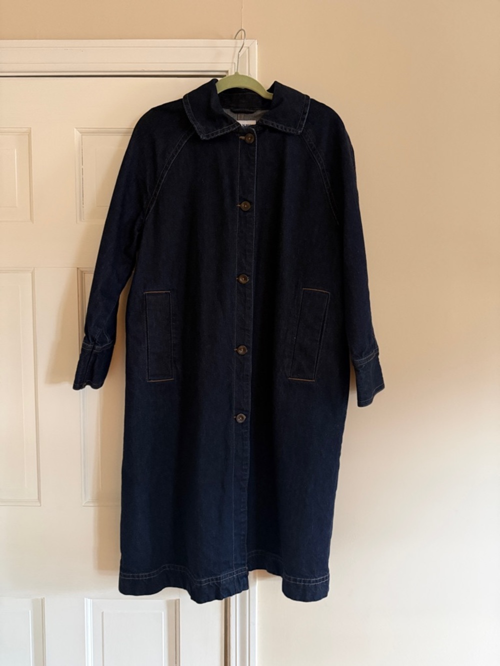 Dark Indigo Denim Long Coat - Women's Jacket - Picture 2 of 6